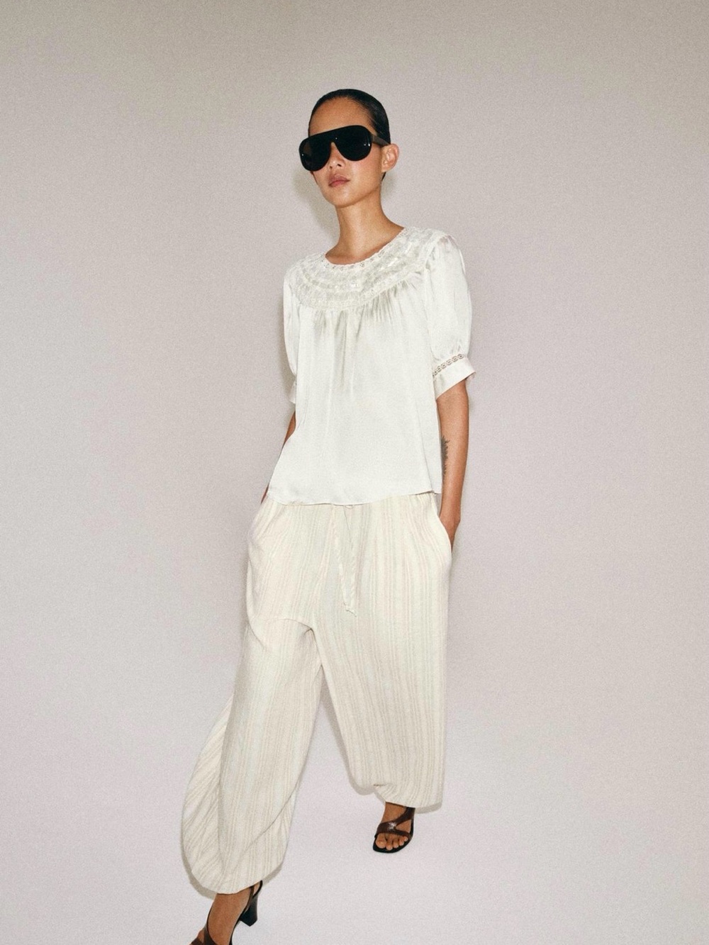 BNWT Zara White ZW Collection Short Sleeve Lace Blouse